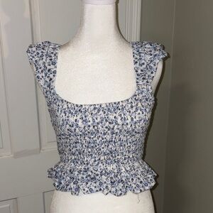 Altar’d State Floral Smocked Blue Top size medium